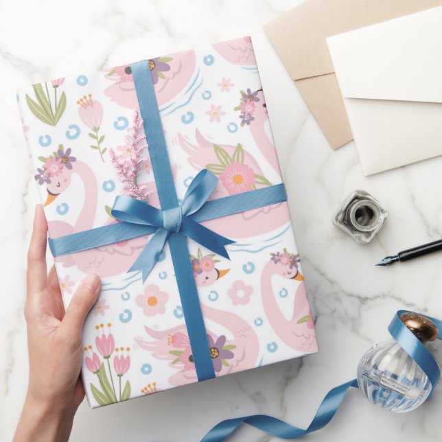 Söt Pastel Rosa Svan Mönster Presentpapper (Gifting)