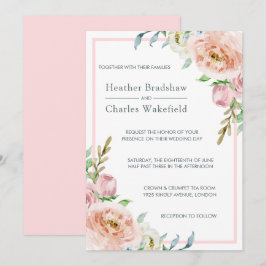 Söt Pastel Rosa Watercolor Blommigt Bröllop Inbjudningar
