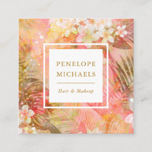 Söt Pastel Tropical Handflatan and Blommigt Print Fyrkantigt Visitkort