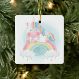 Söt Pastel Unicorn Julgransprydnad Keramik