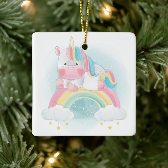 Söt Pastel Unicorn Julgransprydnad Keramik (Träd)