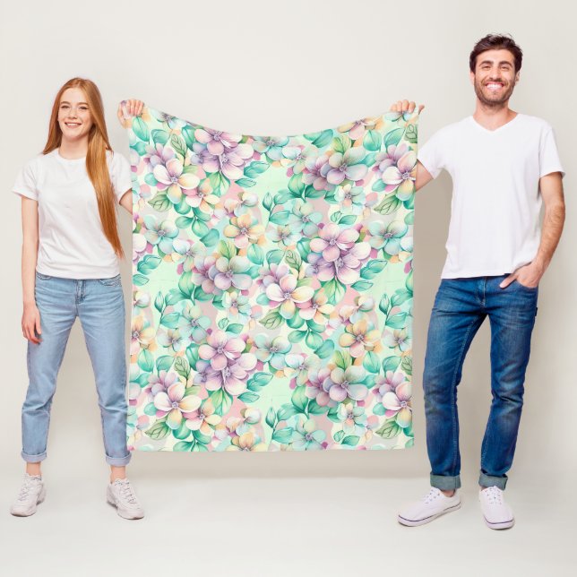 Söt Pastel Watercolor-Blommigt Fleecefilt (På plats)