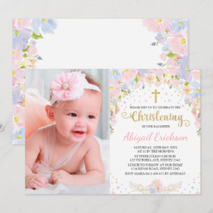 Söt Pastel Watercolor Blommigt Girl Christening Inbjudningar