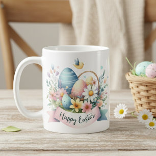 Söt Pastel Watercolor Blommigt Glad påsk Kaffemugg