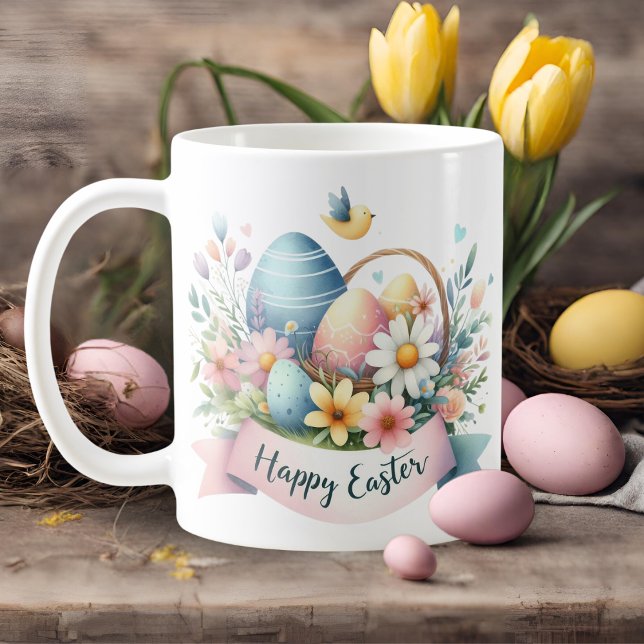 Söt Pastel Watercolor Blommigt Glad påsk Kaffemugg (Pretty Pastel Watercolor Florals Happy Easter Coffee Mug)