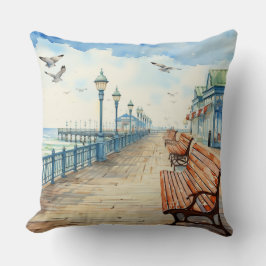 SÖT PASTEL WATERCOLOR BOARDWALK OCH BEACH KUDDE