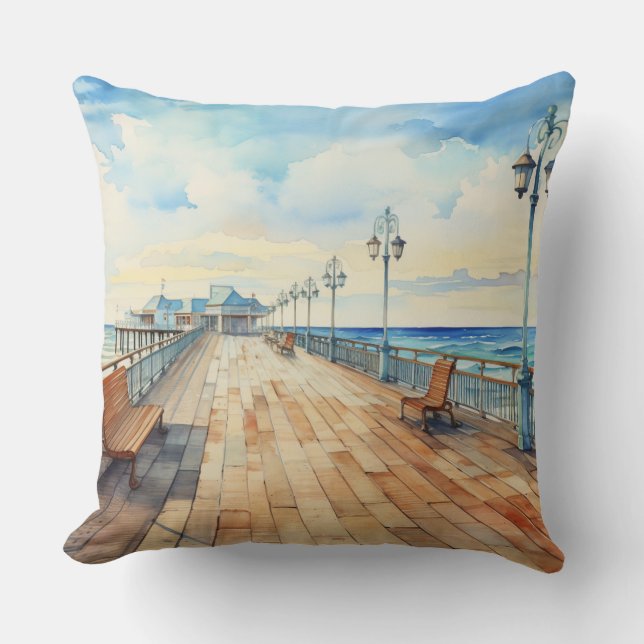 SÖT PASTEL WATERCOLOR BOARDWALK OCH BEACH KUDDE (Framsida)