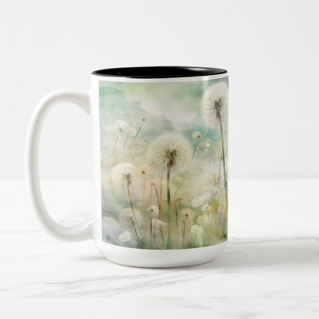 SÖT PASTEL WATERCOLOR DANDELION FLOWERS Två-Tonad MUGG (Vänster)