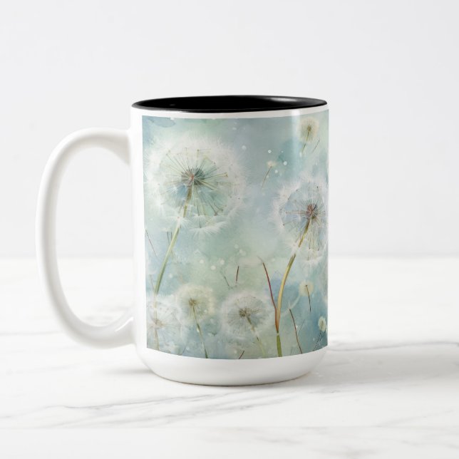 SÖT PASTEL WATERCOLOR DANDELION FLOWERS Två-Tonad MUGG (Vänster)