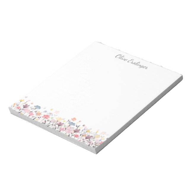 Söt Pastel Watercolor Flowers Personlig Anteckningsblock (Roterad)