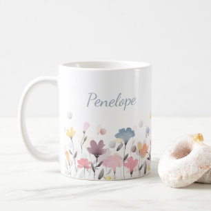 Söt Pastel Watercolor Flowers Personlig Kaffemugg