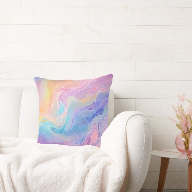 Söt Pastel Watercolor Rainbow Liquid Pour Art Kudde (Soffa)