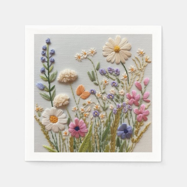 Söt Pastel Wildblommor Embroidery Pappersservett (Framsidan)