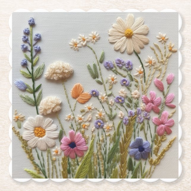 Söt Pastel Wildblommor Embroidery Underlägg Papper (Framsida)