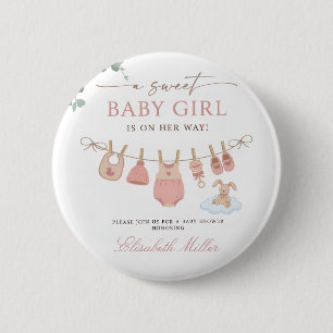 Söt Pastell Baby Girl Shower Inbjudan Knapp