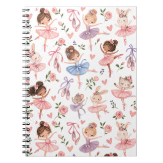 Söt Pastell Ballerina & Blommig Trädgårdsmönster Anteckningsbok