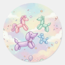 Söt Pastell Ballongdjur Födelsedagsflicka Runt Klistermärke