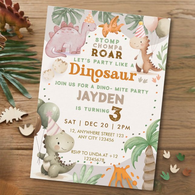 Söt Pastell Barn Lekfull Dinosaurie Tema Födelseda Inbjudningar (Skapare uppladdad)