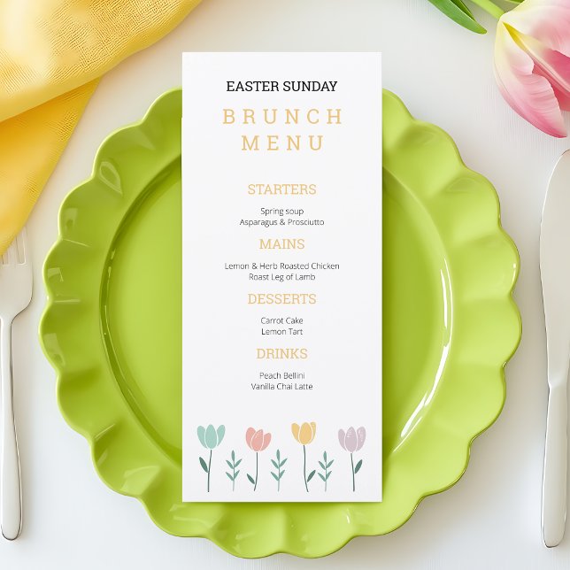 Söt Pastell Blommig Färgrik Påsksöndagsbrunch Meny (Cute Pastel Floral Colorful Easter Sunday Brunch Menu)