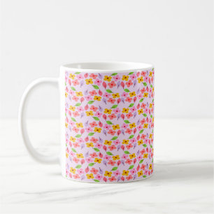 Söt Pastell Blommig Mönster Mjuk Rosa Tjejaktig Kaffemugg