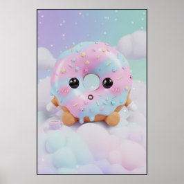 Söt Pastell Donut Karaktär | Kawaii Efterrät Konst Poster