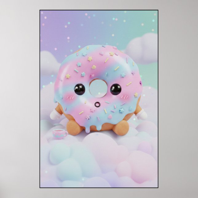 Söt Pastell Donut Karaktär | Kawaii Efterrät Konst Poster (Framsidan)