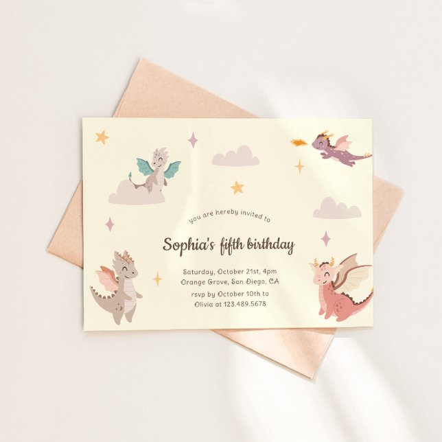 Söt Pastell Drakar Barn Kalas Inbjudningar (Skapare uppladdad)