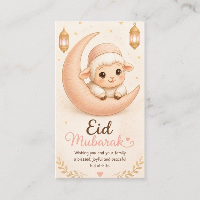 Söt Pastell Eid Mubarak Lamm Välkomstkort Visitkort (Framsida)