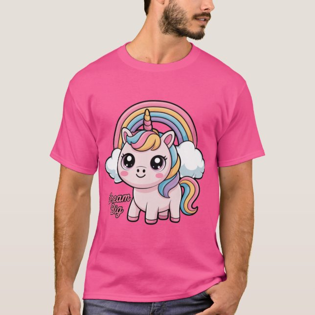 Söt Pastell Enhörning med Regnbåge och Moln Dröm  T Shirt (Framsida)