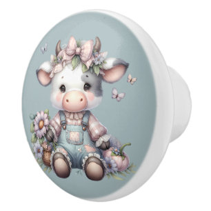 Söt Pastell Fårkalv i Overall med Blommor Knopp