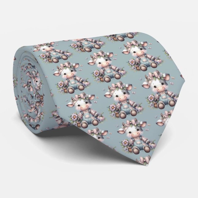 Söt Pastell Fårkalv i Overall med Blommor Slips (Rullad)