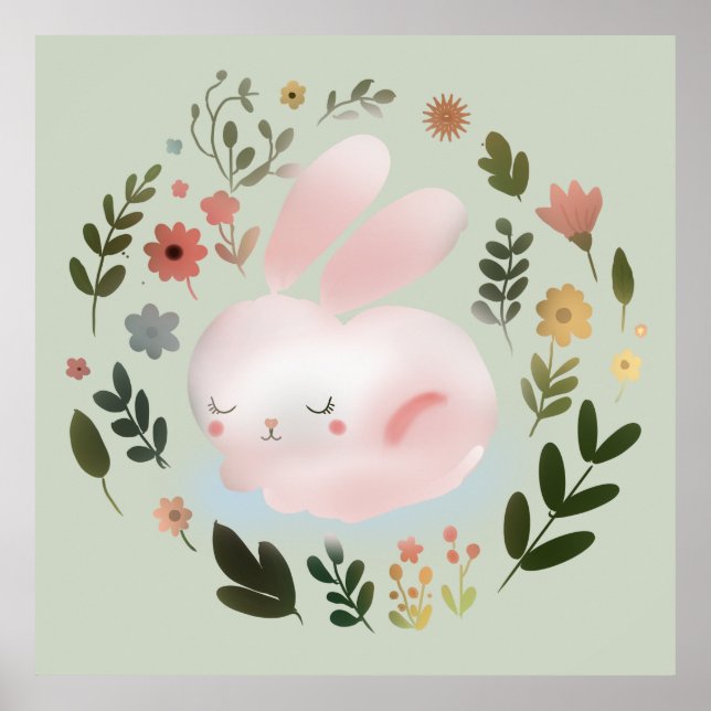Söt Pastell Fjärilsformad vårhas Krans Blommig Kra Poster (Framsidan)