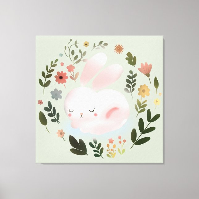 Söt Pastell Fjärilsformad vårhas Krans Blommig Väg Canvastryck (Framsida)