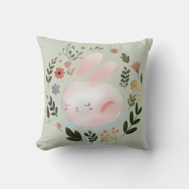 Söt Pastell Fjärilsformad vårhas Krans Blommig Väg Kudde (Framsida)