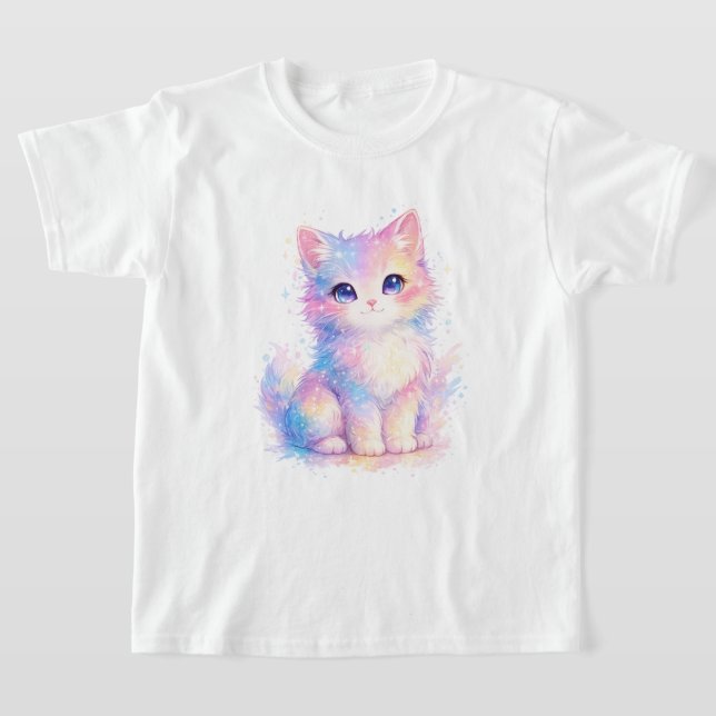Söt Pastell Galax Katt T-Shirt (Laydown)