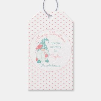 Söt Pastell God Jul Anpassat Namn Tomte Presentetikett
