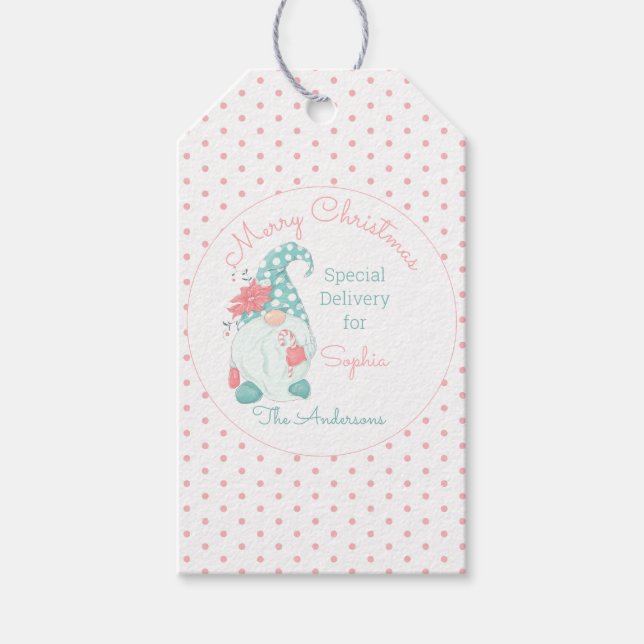 Söt Pastell God Jul Anpassat Namn Tomte Presentetikett (Framsidan)