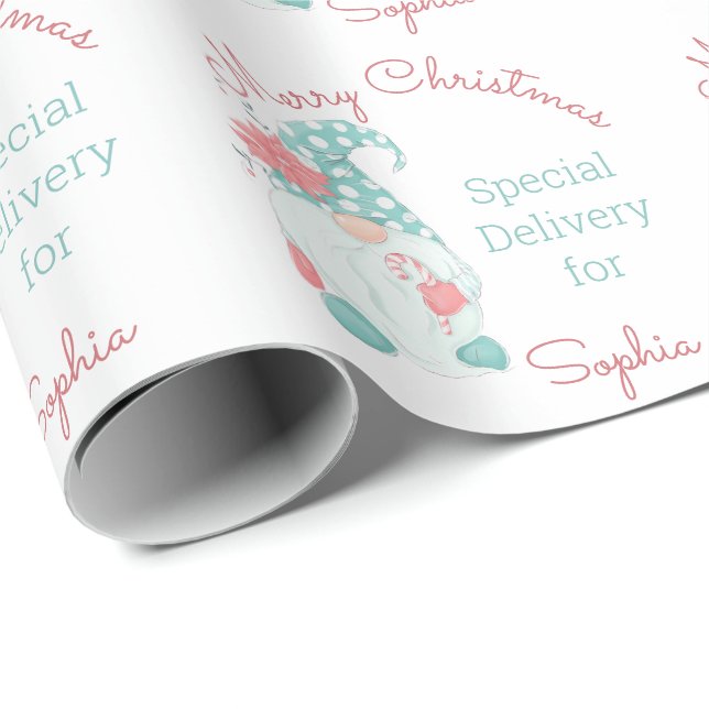 Söt Pastell God Jul Anpassat Namn Tomte Presentpapper (Rullad Hörn)