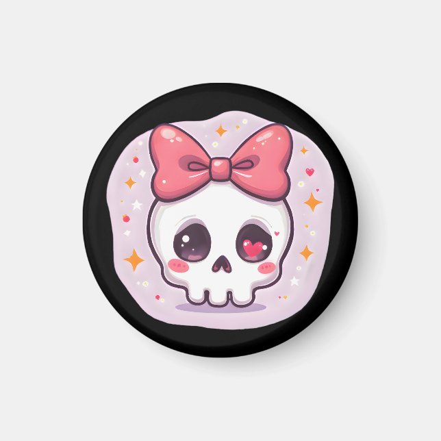 Söt Pastell Goth Skalle med Slöja Magnet (Framsidan)