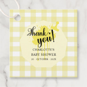 Söt Pastell Gul Gingham Baby Shower Gåvor Etiketter