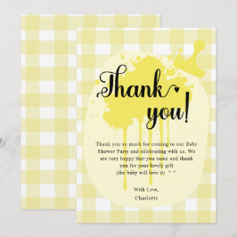 Söt Pastell Gul Gingham Bebis Baby Shower Tack Kort