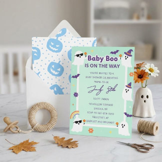 Söt Pastell Halloween Baby Shower,Baby boo Inbjudningar