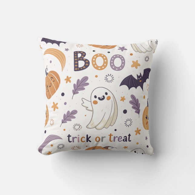 Söt Pastell Halloween Kastkudde – Spöken & Pumpa Kudde (Framsida)
