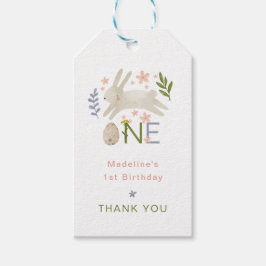 Söt Pastell Kanin Flicka 1-års Födelsedag Tack Presentetikett