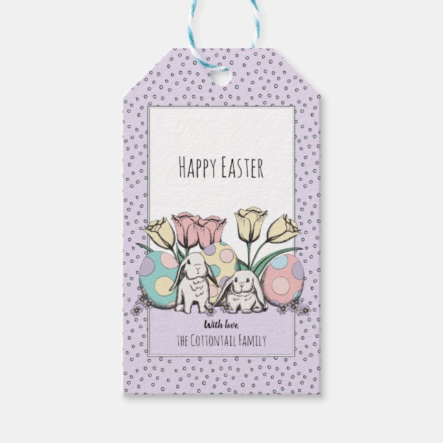 Söt Pastell Kanin Glad Påsk Familjenamn Presentetikett (Framsidan)