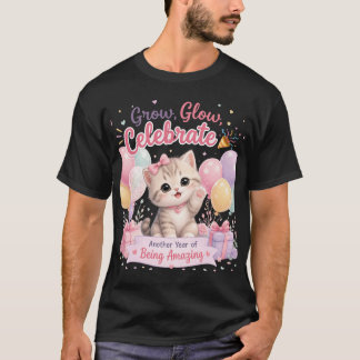 Söt Pastell Kattunge Födelsedagsfirande Design T Shirt
