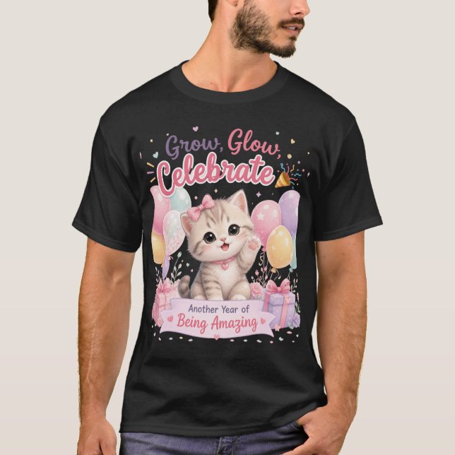 Söt Pastell Kattunge Födelsedagsfirande Design T Shirt (Framsida)