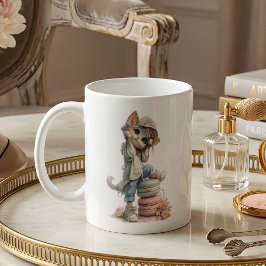 Söt Pastell Kattunge Macaron Älskare Kaffe Kopp