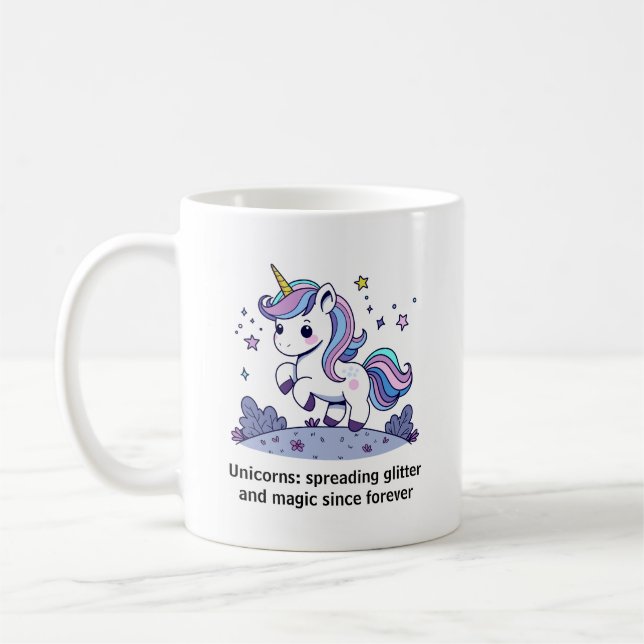 Söt Pastell Kawaii Enhörning Kaffemugg (Vänster)