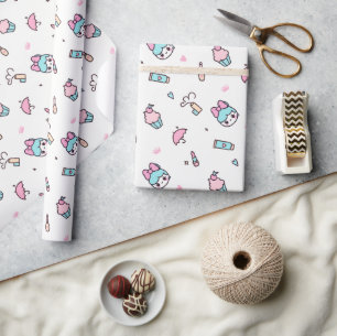 Söt Pastell Kawaii Mönster – Stjärnor & Smink Presentpapper